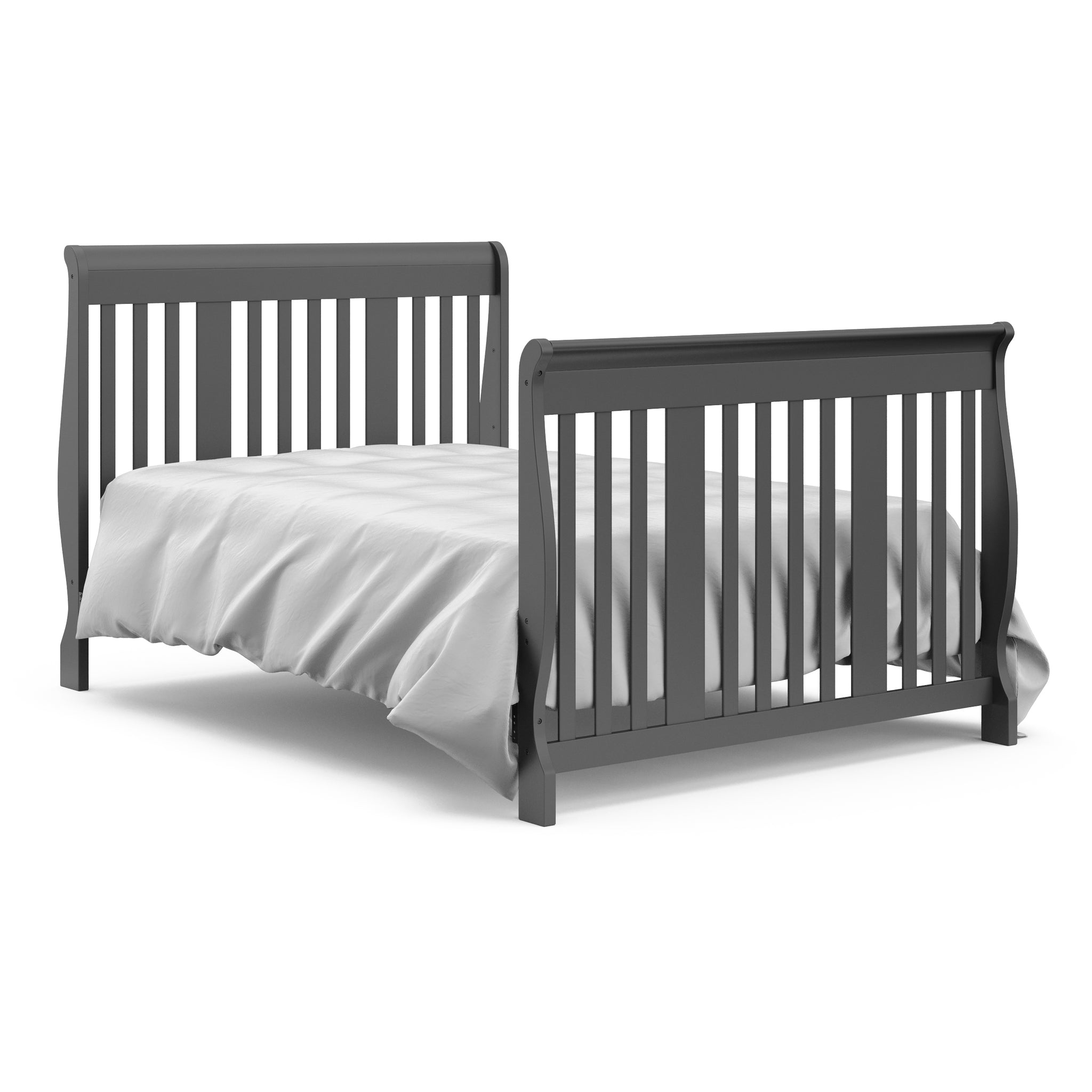 gray crib in fullsize bed with headboard and footboard conversion 