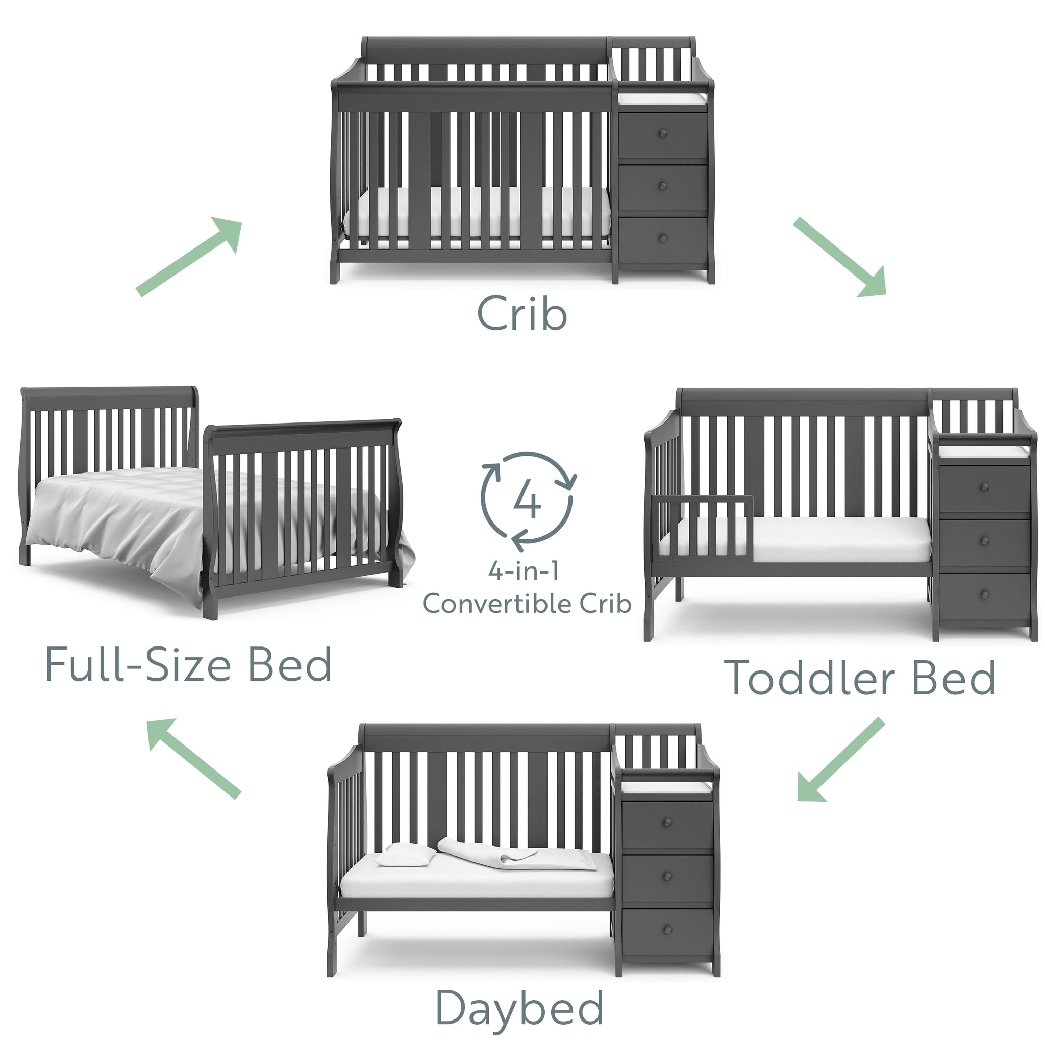gray crib with changer conversions graphic 