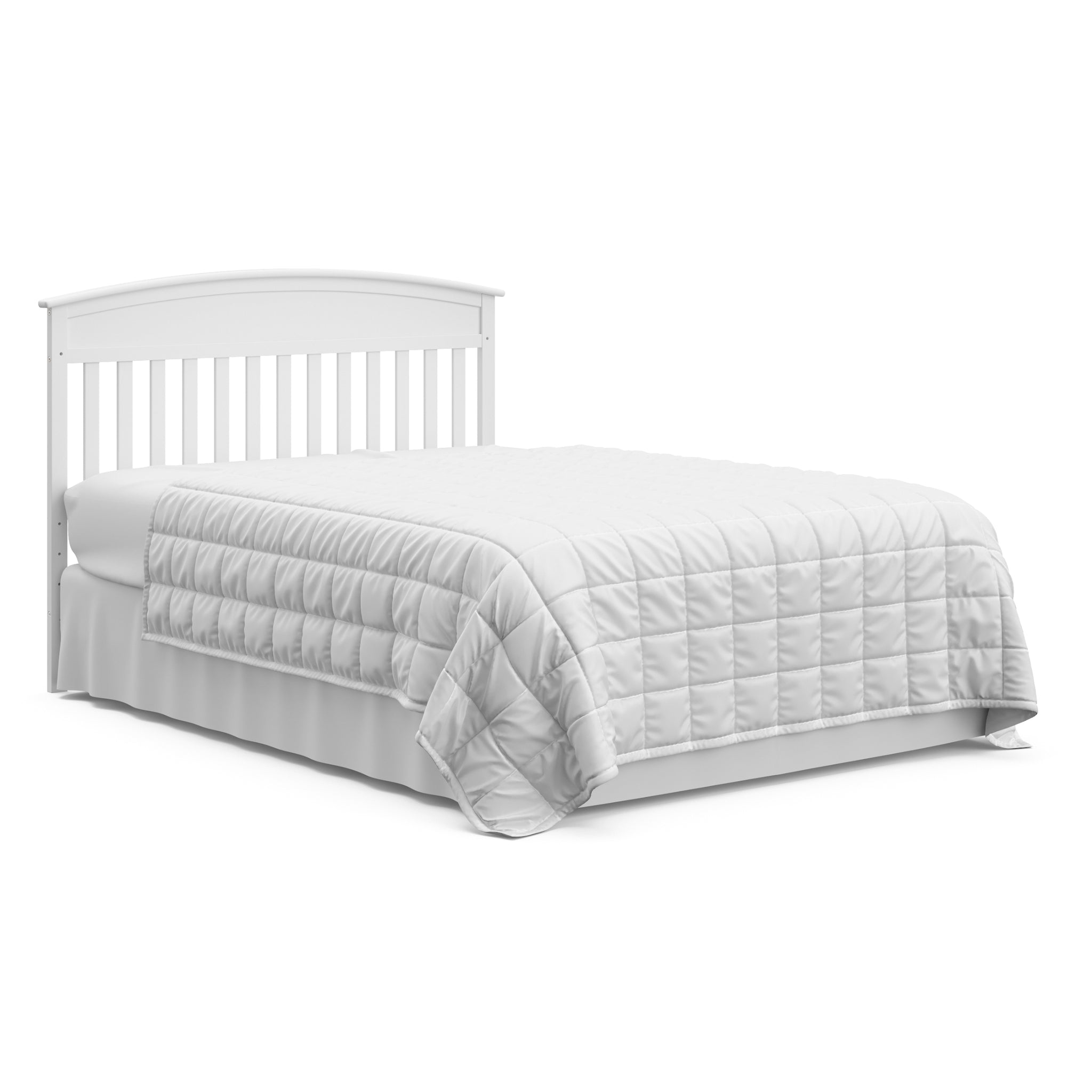 White crib in fullsize bed with headboard conversion