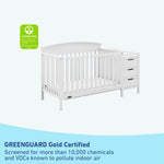 GREENGUARD Gold Certified white crib and changer