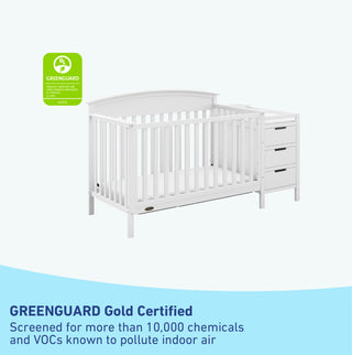 GREENGUARD Gold Certified white crib and changer