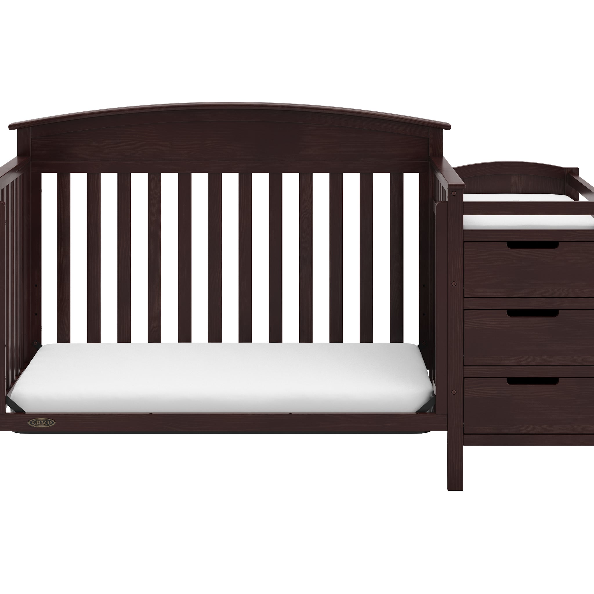 espresso crib and changer in toddler bed conversion
