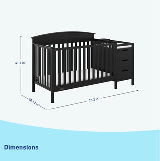 black crib with changer dimensions graphic