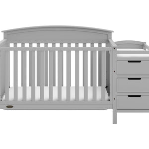 Front view of Pebble gray crib and changer