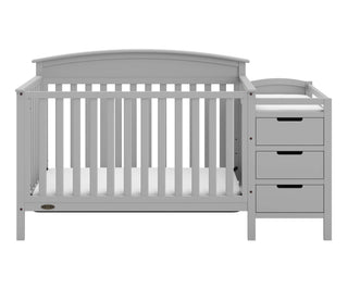 Front view of Pebble gray crib and changer