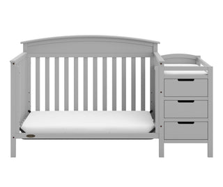 Pebble gray crib and changer in toddler bed conversion