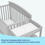 Front view of Pebble gray crib and changer graphic