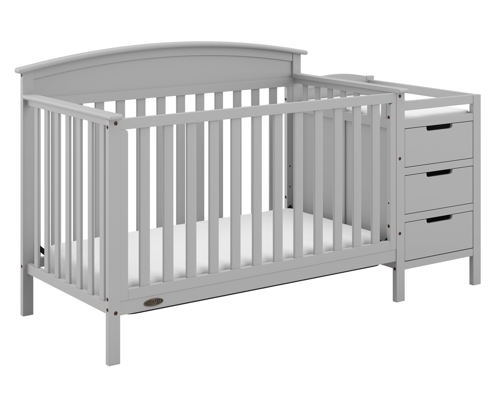 Pebble gray crib and changer angled