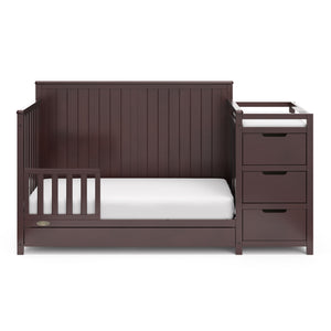 espresso crib and changer with drawer in toddler bed conversion with one safety guardrail 