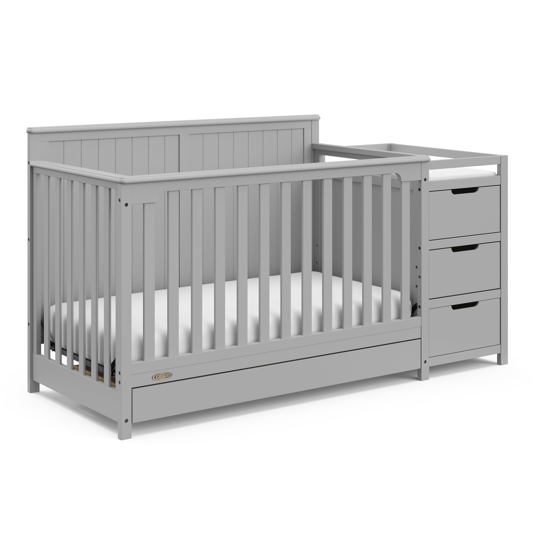  Pebble gray crib and changer with drawer angled