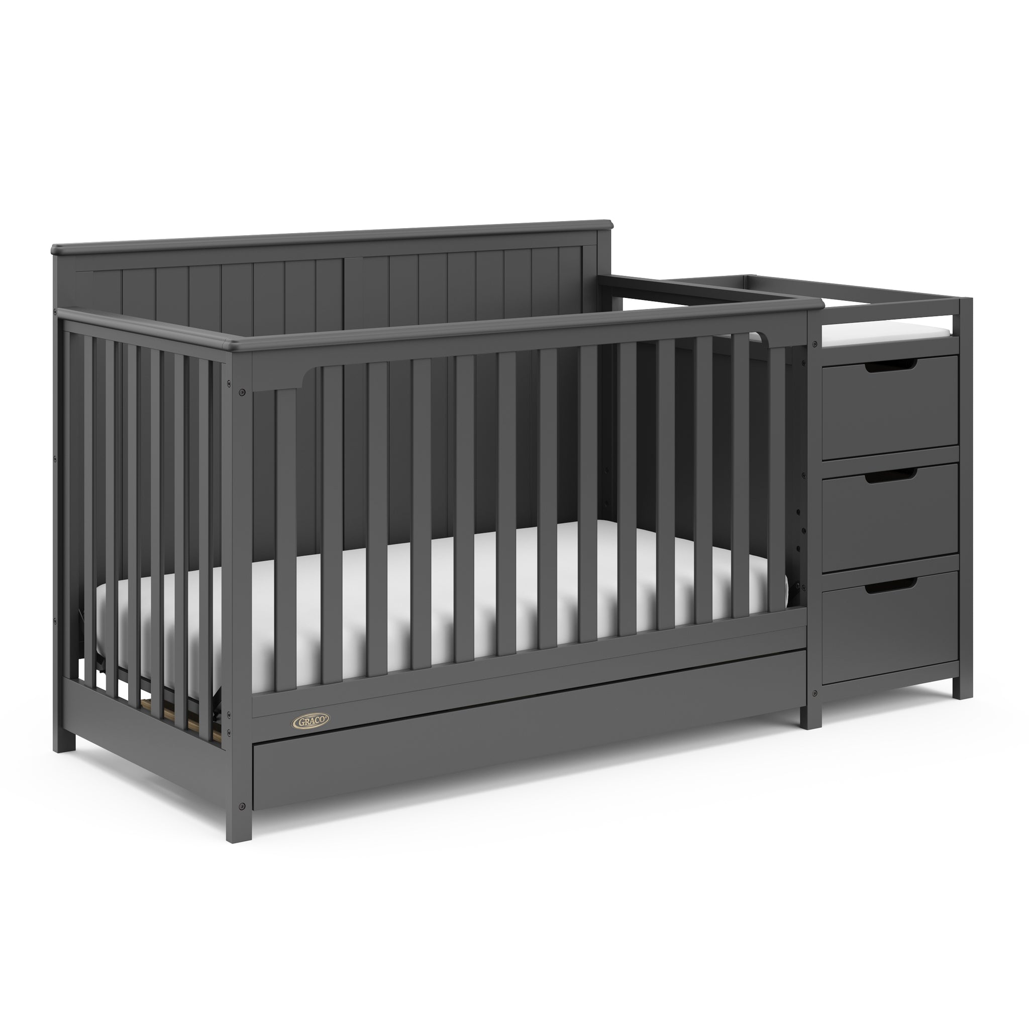 gray crib and changer with drawer angled