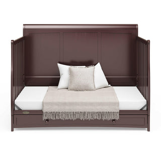 Espresso crib with drawer in daybed conversion