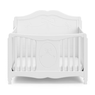 Front view of white crib 