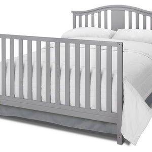 Pebble gray crib and changer with drawer in full-size bed with headboard and footboard conversion