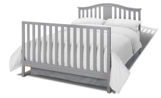 Pebble gray crib and changer with drawer in full-size bed with headboard and footboard conversion