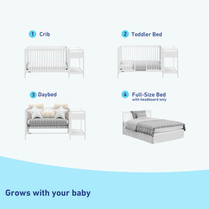 White crib with changer conversions graphic