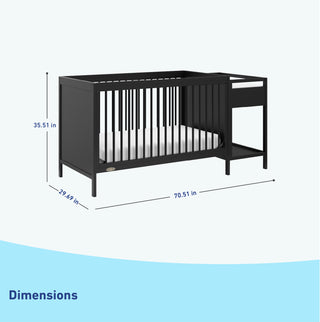 black crib with changer dimensions graphic