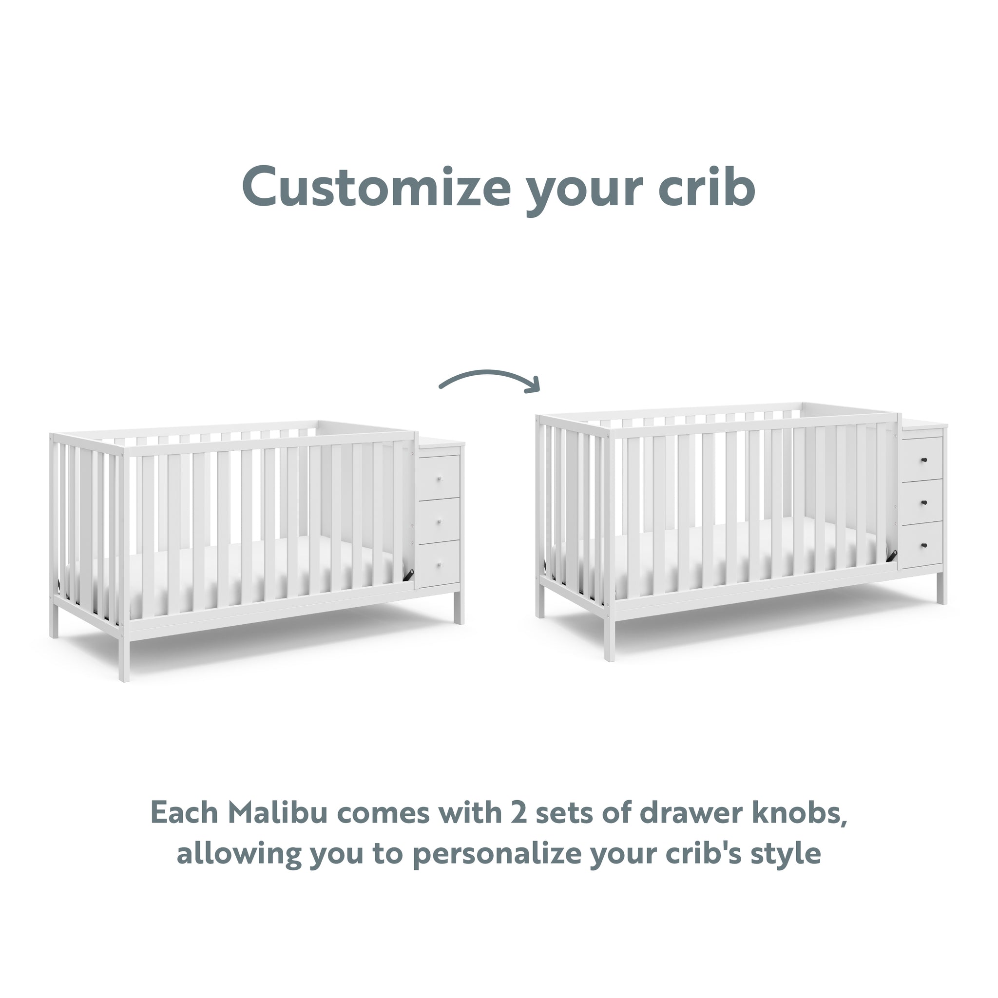 White crib with storage customize graphic