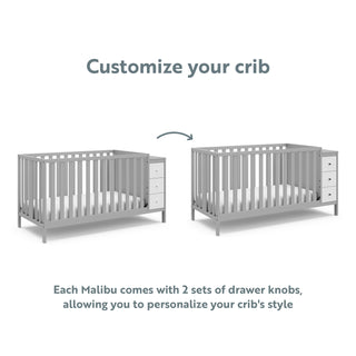 pebble gray and white crib with storage customize graphic