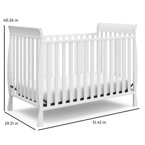 White crib dimensions graphic