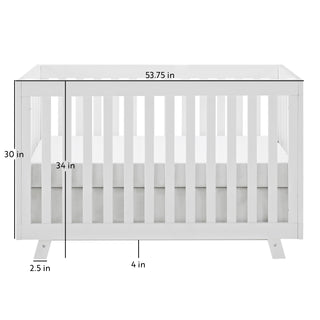 White crib dimensions graphic