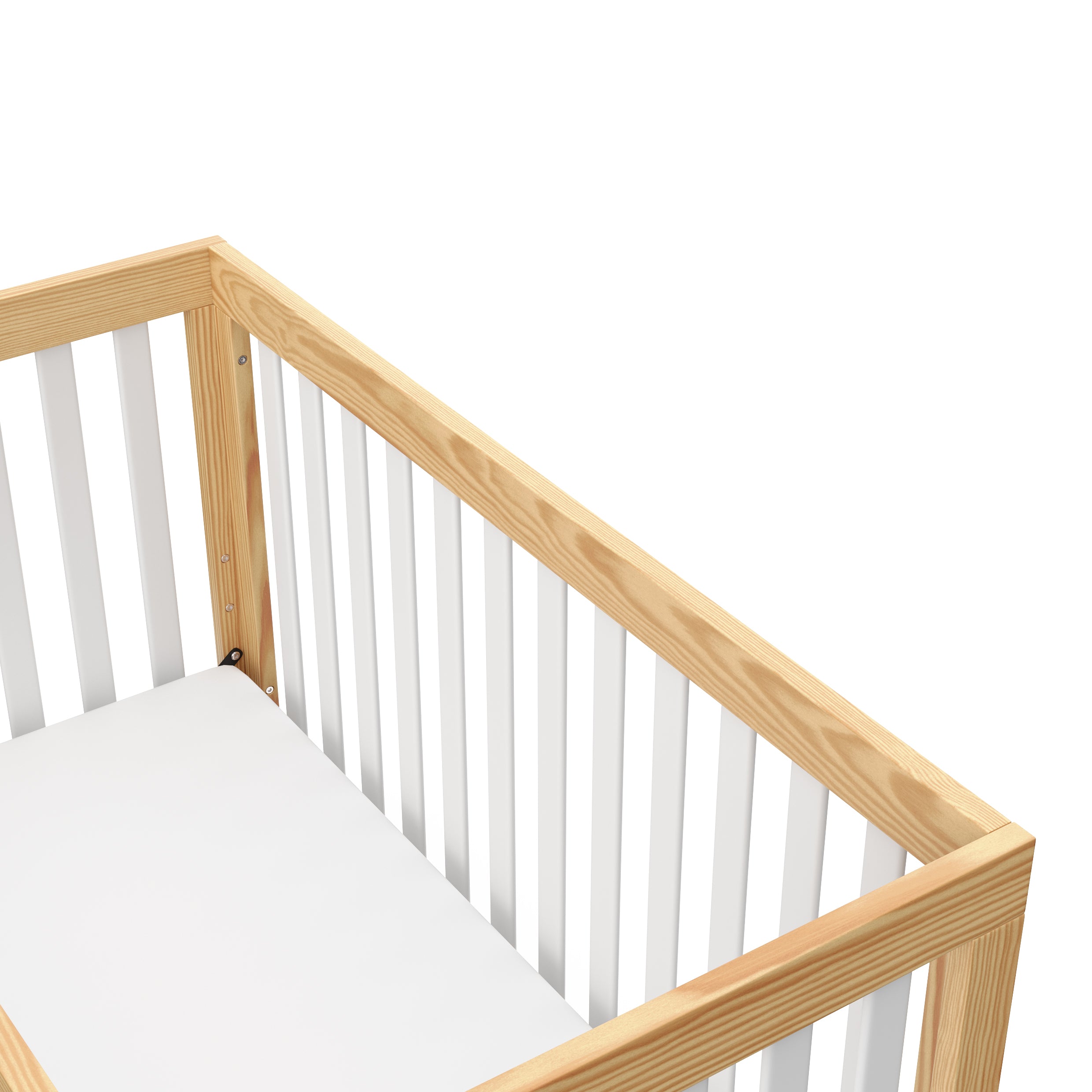 close-up view of Natural with white crib