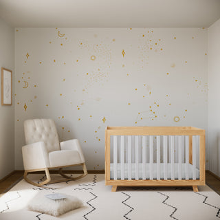 natural crib with white slats in nursery