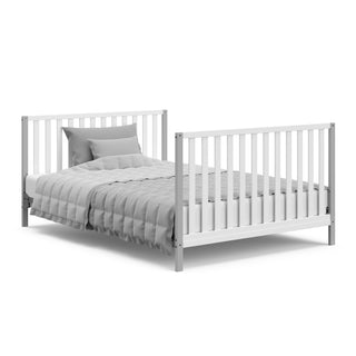 White with pebble gray crib in full-size bed with headboard and footboard conversion