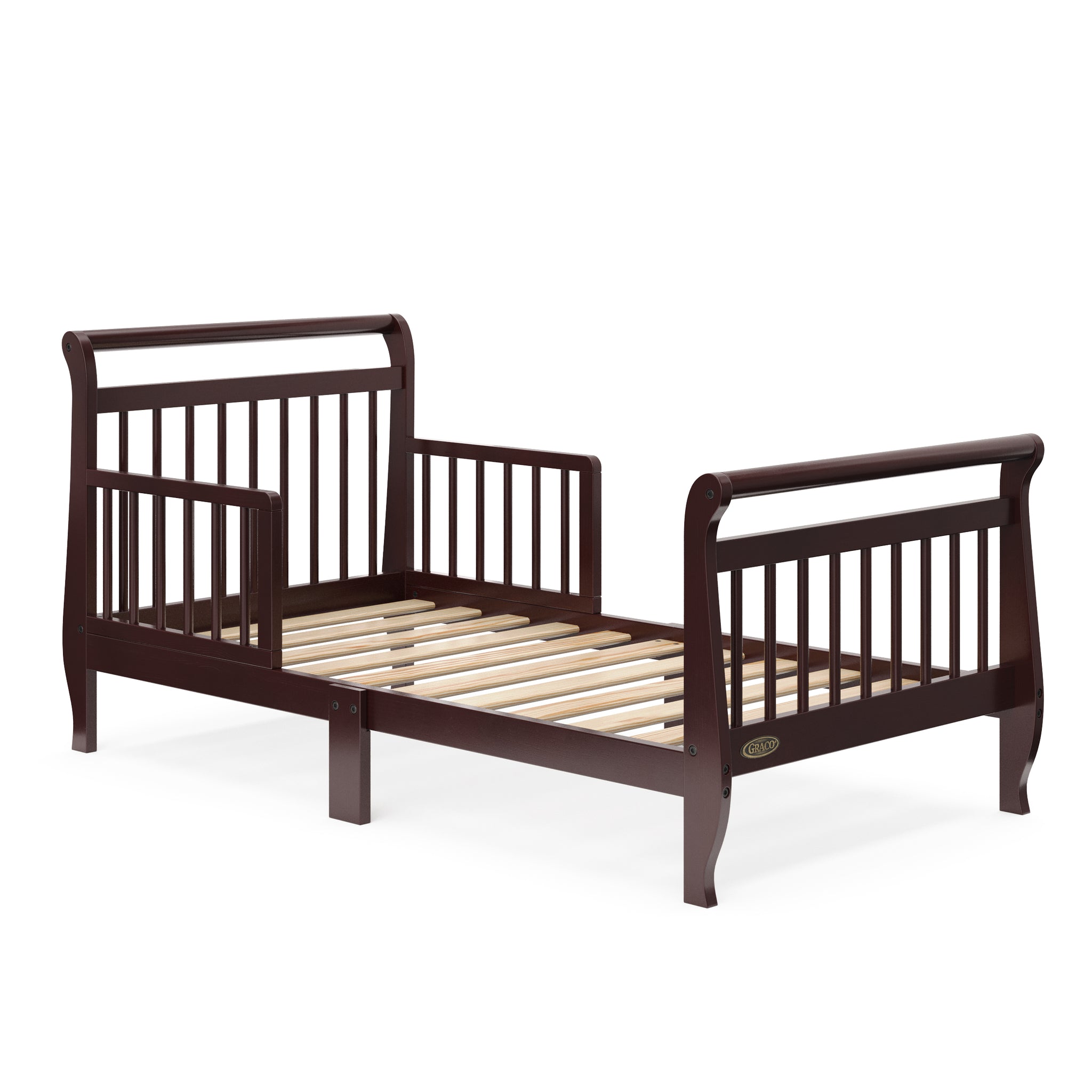espresso toddler bed with guardrails and without mattress