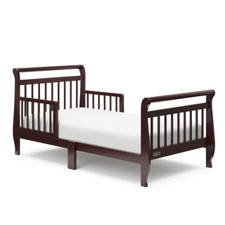 espresso toddler bed with guardrails angled
