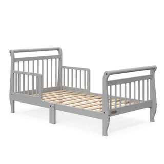 Pebble gray toddler bed with guardrails and without mattress