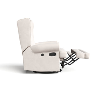 ivory reclining glider side view with footrest 