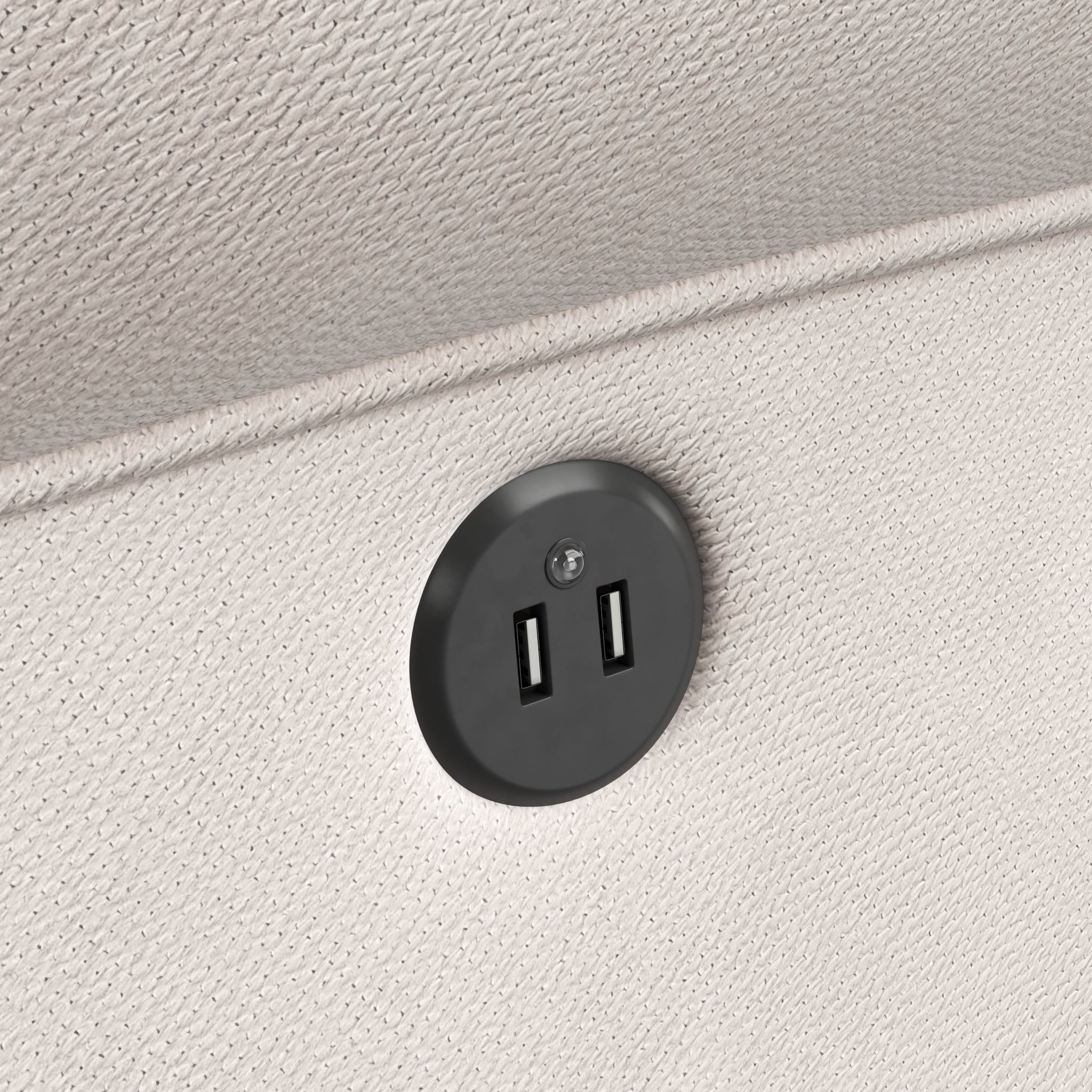 ivory reclining glider USB charging port close-up 