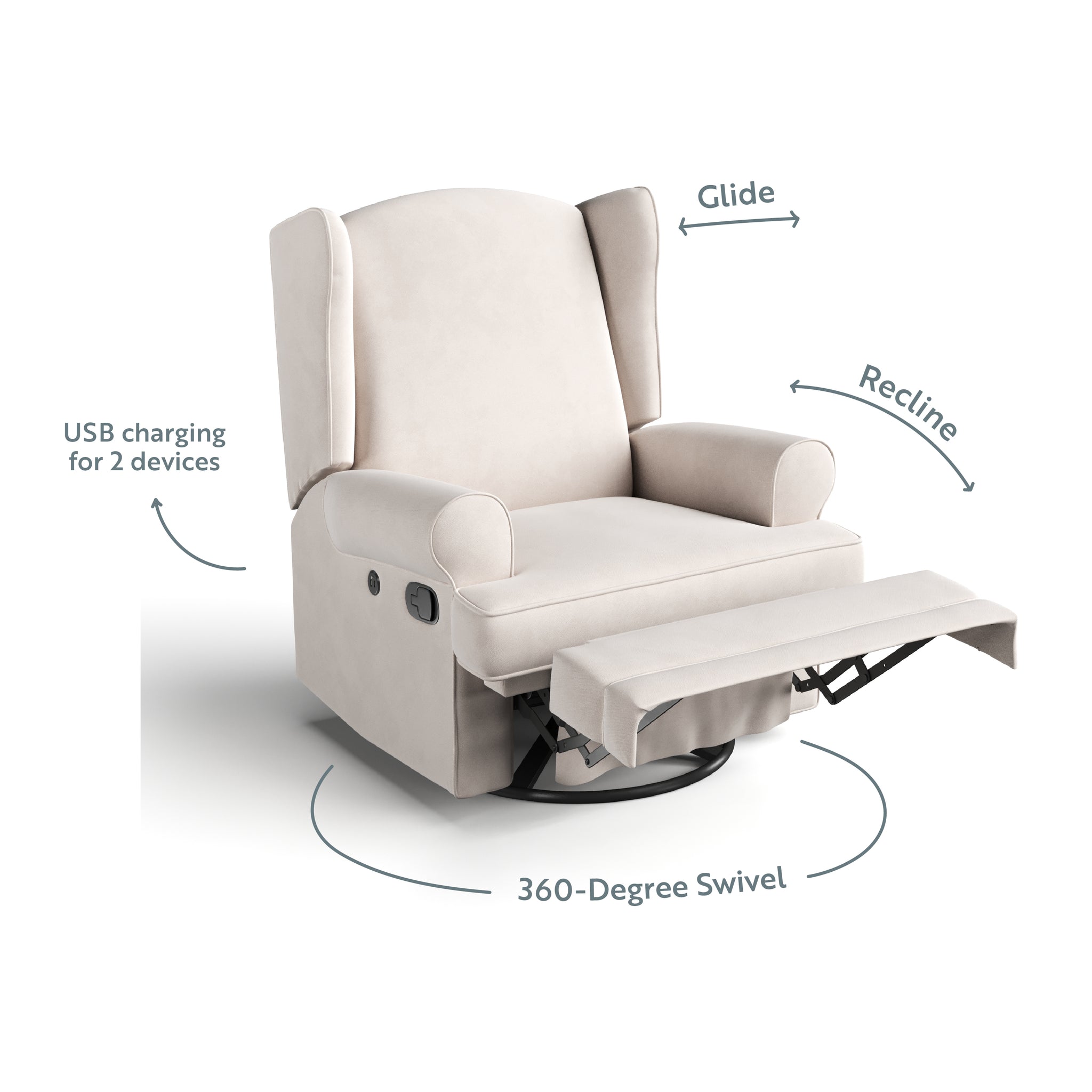 ivory reclining glider with features graphic 