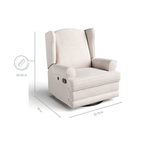ivory reclining glider with dimensions graphic 