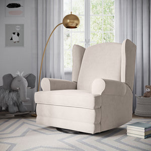 ivory reclining glider in nursery 