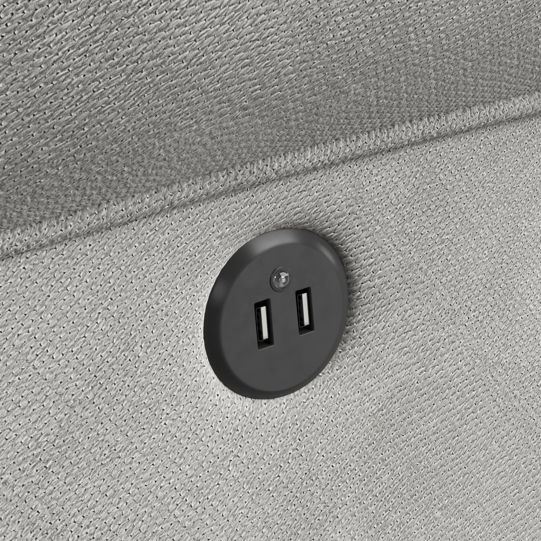 Steel reclining glider USB charging port close-up 