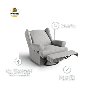 Steel reclining glider with features graphic 