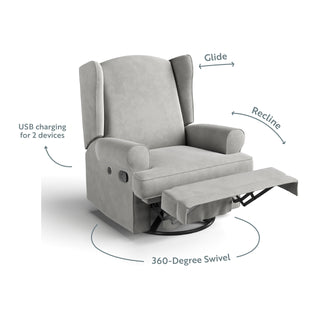 Steel reclining glider with features graphic 