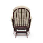 espresso glider and ottoman with beige cushions back view