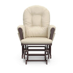 cherry glider and ottoman with beige cushions front view