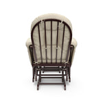 cherry glider and ottoman with beige cushions back view