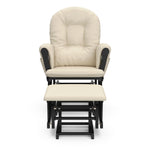 black glider and ottoman with beige cushions front view
