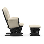 black glider with beige cushions side view