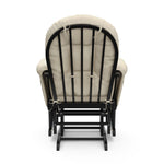 black glider with beige cushions back view