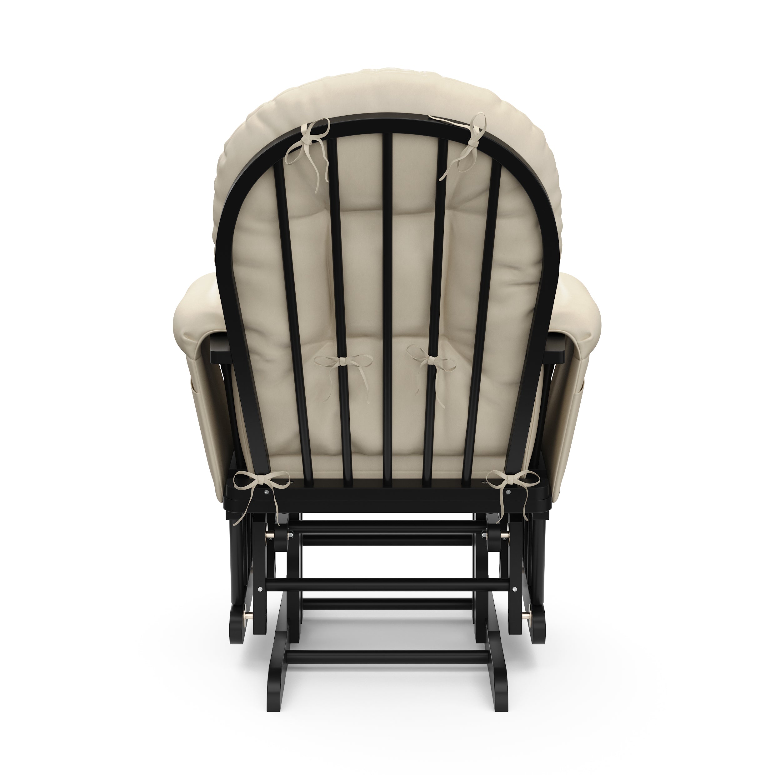 black glider with beige cushions back view