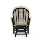 black glider with beige cushions back view