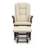espresso glider and ottoman with beige cushions 
