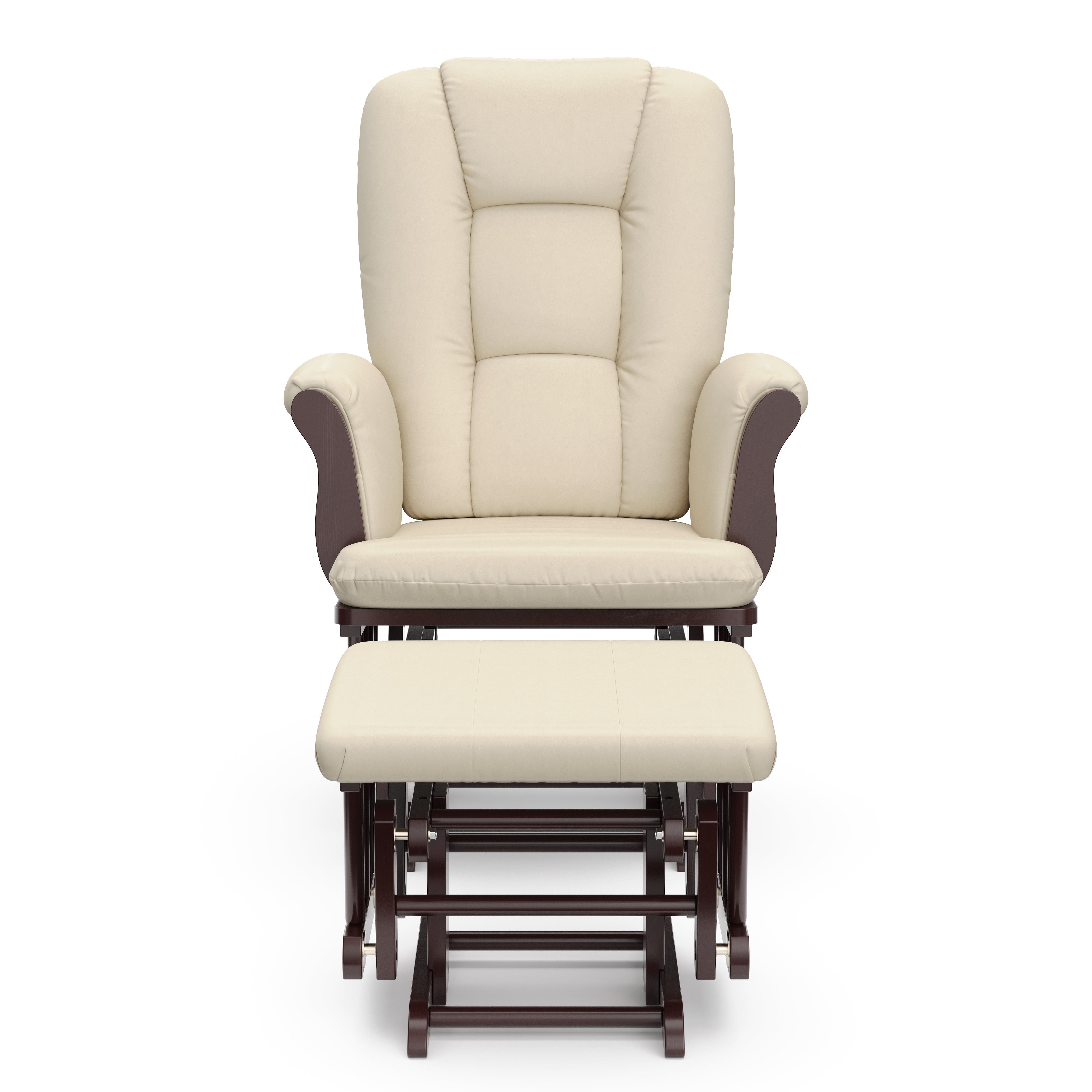 espresso glider and ottoman with beige cushions 