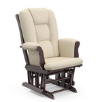 espresso glider with beige cushions side view 